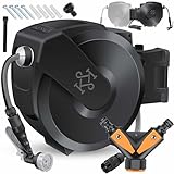KESSER® Schlauchtrommel mit Gartenschlauch 35m | Wasserschlauchtrommel zur Wandmontage | Wandhalterung | 180° schwenkbar & automatische Aufrollung | Wand-Schlauchbox inkl. 7-Funktionen Handbrause