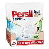Persil Sensitive 4in1 DISCS Vollwaschmittel (104 Waschladungen), Waschmittel für Allergiker & Babys, mit beruhigender Aloe vera für sensible Haut, effektiv von 20 °C bis 95 °C