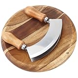 Uzztfa Salatschneider Rundem Holzschneidebrett, Wiegemesser, Edelstahl-zerkleinerer, Gemüseschneider, Zwiebelschneider, Wiegemesser, Pizzaschneider