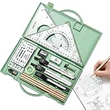 Zeichenset – Geometrisches Lineal- und Zirkel-Set aus Metall mit Etui, komplettes Zeichenset mit dreieckigem Lineal für präzise Messungen, professionelle Zeichenwerkzeuge und Zubehör