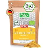 RAIBU Goldene Milch Pulver BIO I Golden Milk 300g - Ashwagandha Kurkuma Latte Mix mit Kokosblütenzucker, Zimt, Ingwer - Ayurveda Geschenke