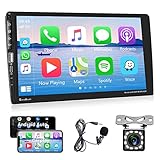 Autoradio 1 Din mit Apple Carplay Android Auto Bluetooth Freisprecheinrichtung 9 Zoll Touchscreen Autoradio mit Mirror Link Bluetooth FM Radio USB/AUX/TF/EQ Lenkradsteuerung + Rückfahrkamera Mikrofon