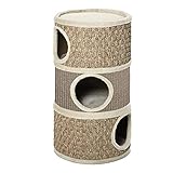 PawHut Kratztonne 70 cm Hoch Ø 37,5 cm dreistöckige Katzentonne mit Sisalseil, Katzenhöhle, Kratzbaum für kleine Katzen, Khaki+Kaffee