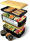Umami Alles-in-Einem 1200ml Bento Box Lunchbox für Erwachsene, 2 Soßentöpfe & 4 Bestecke, Lunch Box für Männer/Frauen, 2 Meal Prep Containers, Mikrowelle, Spülmaschine, BPA frei