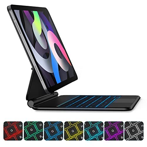 Magnetische Freischwebende Tastatur Hülle für iPad Pro 11 Zoll und iPad Air 5/4(10,9 Zoll)，iPad Tastatur mit iPadOS Shortcuts, Multi-Touch-Trackpad, 7-Farbige Beleuchtete -Schwarz