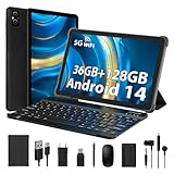 MIXLURE Android 14 10 Zoll Tablet, 5G WiFi, 36G RAM+128G ROM (1TB TF), 1280 * 800 HD//Octa-Core 2.0Ghz/8000mAh/5MP + 8MP Kamera mit Gehäuse, Tastatur, Maus, Schwarz