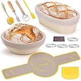 Gärkorb Set, PITCH PULSE Brot Gärkörbchen aus Peddigrohr zum Brot backen, Brotkörbchen mit Sauerteigbrotback-Werkzeugsatz(23cm rund & 25cm oval)