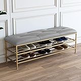 GYQTGBNH Eingangsbank mit goldenem Schuhregal, moderne Schuhbank, Schuh-Organizer, Kunstlederbank, Schuhregal, Bank, Schuhaufbewahrungsbank für den Eingang, grau, 100 x 35 x 45 cm