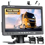 CAMECHO Rückfahrkamera Kabellos 2 Kameras IP68 Wasserdicht Nachtsicht Weitwinkel mit 7' HD Monitor für alle Modelle, 12V-36V Hochleistungschip Rückfahrkamera mit Umgekehrte Linie Toter-Winkel-Warnung