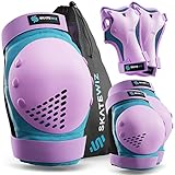 SKATEWIZ Protektoren Kinder - Knieschützer Kinder, Knieschoner Kinder - Schoner Inliner Kinder, Schützer Inliner Kinder - Inliner Schoner Kinder, Schoner Set Kinder - SMASH Größe S Blau Violett