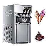 Softeismaschine Kommerzielle Edelstahl-Eismaschine mit LCD-Panel Eismaschine mit 3 Geschmacksrichtungen Trichter mit großer Kapazität 2 * 3L Geeignet für Konditoreien, Cafés