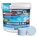 Veddelholzer 5 kg Multitabs 5 in 1 Chlortabletten für pool als 20g Tabletten für Pools von 10 m³ bis 30 m³Pool Zubehör für Pools langsam lösliche, langzeit Chlor Tabletten zur Reinigung & Desinfektion