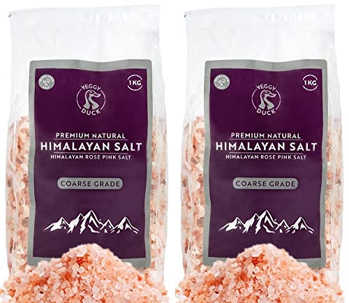 Veggy Duck - Rosa Himalaya Salz 2Kg (1Kg, 2er Pack) - Grobes Salz | Unraffiniert | Natürlich | Gentechnikfrei | Reich an Mineralien | Veganfreundlich | Gesundes Kochen | Salz aus Punjab Pakistan