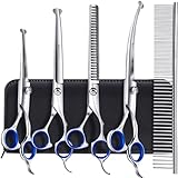 Gimars 4CR Hundeschere Set Profi 6-In-1 Hundeschere Fellschere mit Rundspitze, Schwerdichtete Titan-beschichtete Fellschere Für Hunde für Katzen Und Andere Tiere