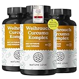 NATURE LOVE® Weihrauch Kurkuma Kapseln - 270 Stück - 600mg Weihrauch Extrakt davon 360mg Boswellia mit Myrrhe Vitamin C - hochdosiert & vegan - laborgeprüft und hoch bioverfügbar