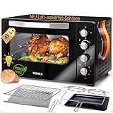 Minibackofen 45 Liter mit Glasfront und 2.000 Watt | Mini Backofen mit Umluft, Drehspieß und Krümelblech | Ober-/Unterhitze | Konvektion | 60 min Timer | Neues luft-isolierten Gehäuse, Mini-Ofen