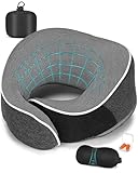 Acacomft Nackenkissen Flugzeug, Nackenhörnchen Erwachsene Memory Foam Nackenkissen, Verstellbares & Kompaktes Flugzeugkissen, Nackenkissen Auto mit Ohrstöpseln, Schlafmaske, Tragebeutel
