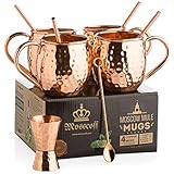 Moscow Mule Becher 4er Set – Reines massives Kupfer – 4 x 470 ml kupferbecher - Moskau Mule Cocktail Komplettset – Hochzeitsgeschenk zum 7. Jahrestag – Kupferhochzeitsgeschenk