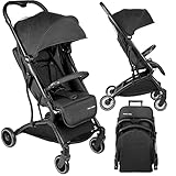 Moby-System Reise Kinderwagen Buggy Klein Zusammenklappbar - Reisebuggy Flugzeug Handgepäck - bis zu 36 Monate - Reisebuggy Lena mit Liegefunktion - Klein und Leicht - Schwarz