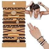 Prasacco 10 Stück Haargummi Damen, Haargummi Armbänder für Damen Elastische Geflochtene Haargummis für Mädchen Boho Haargummi Geflochtener Zopfgummi mit Perlen Pferdeschwanz Haargummi für Langes Haar