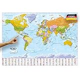 ORBIT Globes & Maps - Weltkarte XXL - Top-Aktuell 2025, deutsch, 136 x 96 cm, Maßstab 1:30 Mio mit seidenmattem Schutzlack inkl. Flaggenleiste