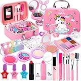 POWLYB Kinderschminke Schminkkoffer Mädchen Schminke Kinder - 38pcs Waschbar Schminke Kinder Make Up Set Mädchen Spielzeug Weihnachts Geburtstags Geschenke für Mädchen 4 5 6 7 8 9 10 11 12 Jahre