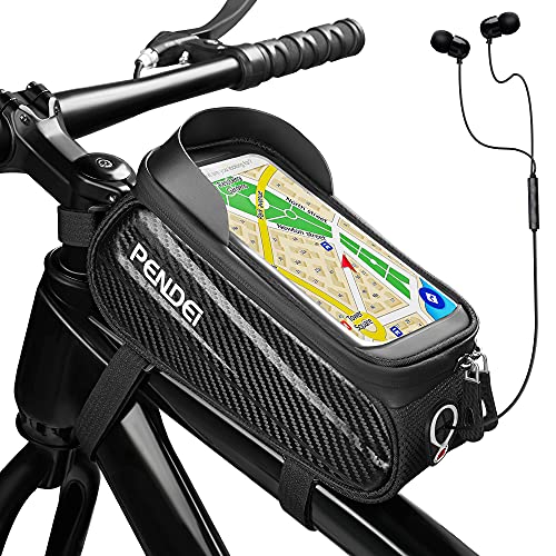 PENDEI Fahrrad Rahmentasche Wasserdicht Lenkertasche Rahmentasche Fahrrad Handyhalterung mit Kopfhörerloch TPU Touchscreen Sonnenblende für Smartphone unter 6,5 Zoll