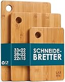 LARHN Schneidebrett Holz (3er Set) - 3 Extra Dicke Bambus-Schneidebretter - 33 x 22 cm / 28 x 22 cm / 22 x 15 cm - Die Perfekte Holzbrett Küche, Brotbretter und Servierbretter
