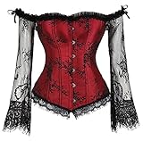 JozAdy Damen-Korsett mit langen Ärmeln und Schultern, Satin, Schnürung, Übergröße, rot, 36