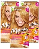 Garnier Tönung, Pflege-Creme, Intensiv-Tönung Haarfarbe, für leuchtende Farben, auch für graues Haar, ohne Ammoniak, Movida, 10 Goldblond, 3er Pack Haarcoloration-Set
