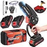 Veitorld Akku Kettensäge, Mini Kettensäge mit 2 Akku 2000mAh, 6 Zoll Einhand Minikettensäge, Automatisches Ölsystem & LED-Licht Chainsaw, Kleine Akku Astsäge, Weihnachten Geschenke für Männer Frauen