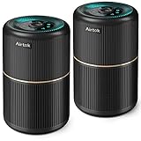 AIRTOK 2PC Luftreiniger, Luftreiniger Allergiker mit Aromatherapiefunktion, 99,97% Entfernung bis 0,1 Mikrometer, HEPA Luftfilter von Schimmel Staub Pollen Gerüche, Nachtlicht, Kindersicherung