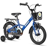 Glerc Bubble 16 Zoll Kinderfahrrad für 5 6 7 8 Jahre alte Jungen und Mädchen mit Korbstabilisatoren und Gepäckträger, Blau