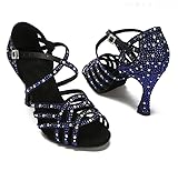 Strass Latein Tanzschuhe Damen Chacha Schuhe Weihnachtsfeier Hoher Absatz Indoor Tanzschuhe Latein Strass mit 55mm/65mm/75mm Absatz für Gesellschaftstanz Salsa Tango Party Hochzeit Ballsaal