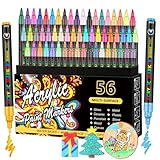Efimeso Acrylstifte Satz Von 56 Für Felsen Malerei Keramik Stein Glas Holz Metall, Acrylstifte Für Steine Wasserfest 0,7Mm Extra Feine Spitze Wasserbasis Stifte