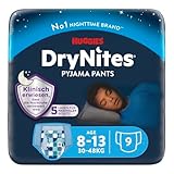 Huggies DryNites hochabsorbierende Nachtwindeln bei Bettnässen, für Jungen 8-13 Jahre (30-48 kg), 9 Stück, Windel-Pants