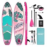 SUP Board Set Aufblasbares Stand Up Paddling Board mit Komplettes Zubehör und Kamerahalterung，320x81x15cm 10'6' SUP Board 150kg, Erwachsene Paddle Board (ROSA)
