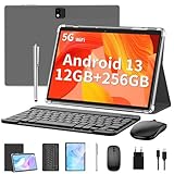 QDDQ Tablet 10 Zoll, 2-in-1 Tablet mit Tastatur, Android 13 Tablet, 256GB ROM+1TB TF, 8000mAh mit Hülle, 2.4GHZ+5G WiFi，Octa-core, 1080P FHD Video, 8MP Kamera,Bluetooth/Typ-c/GMS (Schwarz)