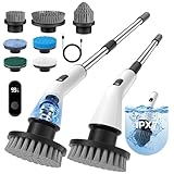 Elektrische Reinigungsbürste, Schnurlos Electric Cleaning Brush mit 7 austauschbaren Bohrbürstenköpfen, Wanne mopSet, Elektrische Putzbürste mit Verstellbarem Griff für Bad Küche Auto Fußboden