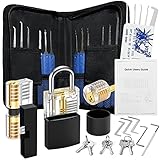 34+3 Lockpicking Set, Stück Dietrich Set, 3 Durchsichtige Schlösser und schwarzer Hut für das Blindentraining, Kostenloser eGuide für Anfänger, für Schlosserei, Anfänger und Profisrleicht, Schwarz