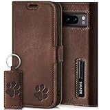 SURAZO Slim Magnet Handyhülle für Google Pixel 8 Pro Hülle Leder – Echtleder Schutzhülle mit Pfote Motiv – RFID Klapphülle [Standfunktion, Kartenfach] Flip Cover Case Lederhülle (Nussbraun)