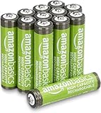 Amazon Basics AAA-NiMH-Akkus mit hoher Kapazität, wiederaufladbar, 850 mAh, bis zu 500-mal aufladbar, vorgeladen, 12 Stück