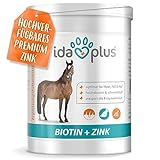 Ida Plus Biotin + Zink - Rundumversorgung – hochdosiert – VERGLEICHSSIEGER – Premium Zink für Pferde - verbessert Hufqualität - für Haut, Fell & Immunsystem - bei Mauke, Hufproblemen & mehr - 750g