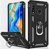 Vaki Handyhülle für Huawe P30 Lite Hülle mit Schutzfolie, Schutzhülle P30 Lite 5G mit 360° Metall Ring Ständer Stoßfest Bumper Tasche für Huawe P30 Lite Case Cover (Schwarz)