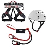 ALPIDEX Kletterhelm + ALPIDEX Klettergurt + Stubai Klettersteigset BASIC 3.0, Farbe:bright white, GrößeGurt - Universalgröße/red Pepper