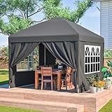 Hommdiy Pavillon 3x3m mit 4 Seitenwänden, 3-Fach Höhenverstellbar, Faltpavillon Gartenpavillon (Schwarz)