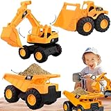 Xoeryoy 3PCS/Set Toy Cars Sturdy Smoothed Strand Sandspielzeug mit beweglichen Trägheitsbetriebsautos beinhaltet Bagger, Bulldozer, LKW-Geschenk (groß)