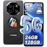 Blackview Shark 6 KI Smartphone 5 G Ohne Vertrag, 6.88' 120HZ Handy 5G Android 15, 24GB+128GB / 2TB TF 5000mAh & 18W, 16MP+8MP Dual 5G SIM Handys/Fingerabdruck/Face ID/GPS/OTG/NFC Zahlung