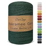 OurTop Premium Makramee Garn Dunkelgrün, 3mm x 300m Macrame Cord Makramee Schnur Makramee Kordel, Garn für DIY Handwerk, Weben Dekoration, Hängepflanze Pflanze Aufhänger