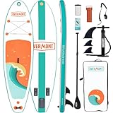 Overmont Aufblasbares SUP Board Set - Stand Up Paddle Board mit Paddleboard Zubehör - Einschließlich Verstellbares Paddel Pumpe Abnehmbarer Flosse Surfboard Leash Wasserdichter Taschenrucksack
